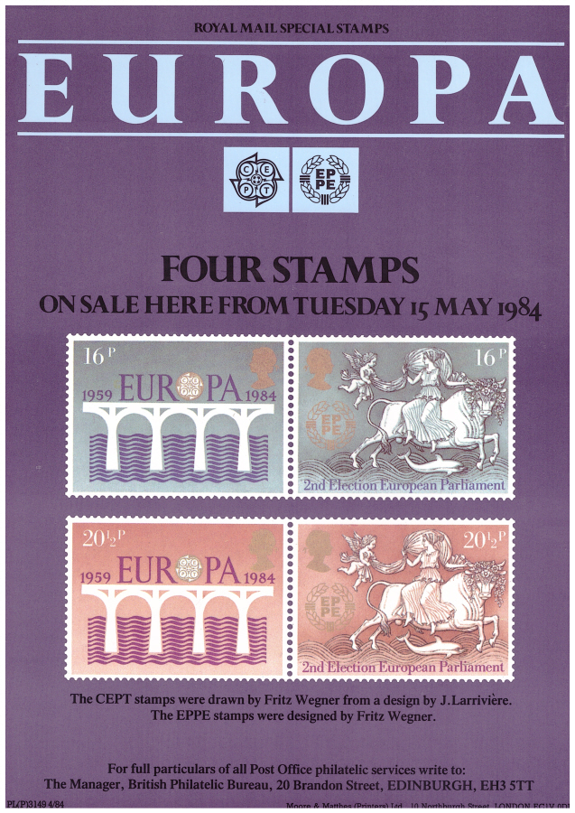 (image for) 1984 Europa Post Office A4 poster. PL(P)3149 4/84.